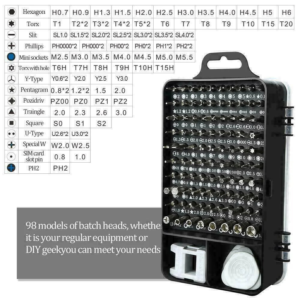 117PCS Magnetic Screwdriver Bit Set | Tool Kit for iPhone, MacBook, and Watch Repair