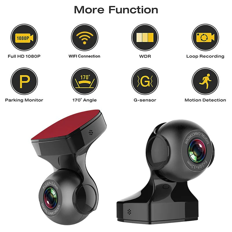 170° Wifi Dash Cam Recorder | HD 1080P Car DVR with G-Sensor for Vehicle Video