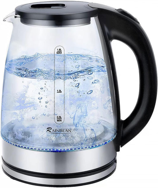 1.8L Electric Kettle Water Boiler | Wide Opening Glass Kettle with LED, Auto Shut-Off & Boil Dry Protection