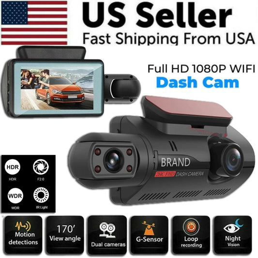 1080P Dual Lens Car DVR Dash Cam | G-Sensor Video Recorder with Front & Inside Camera